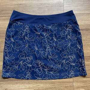 Cypress Club blue/white flower skort size L 2 back snap pockets, 2 front pockets